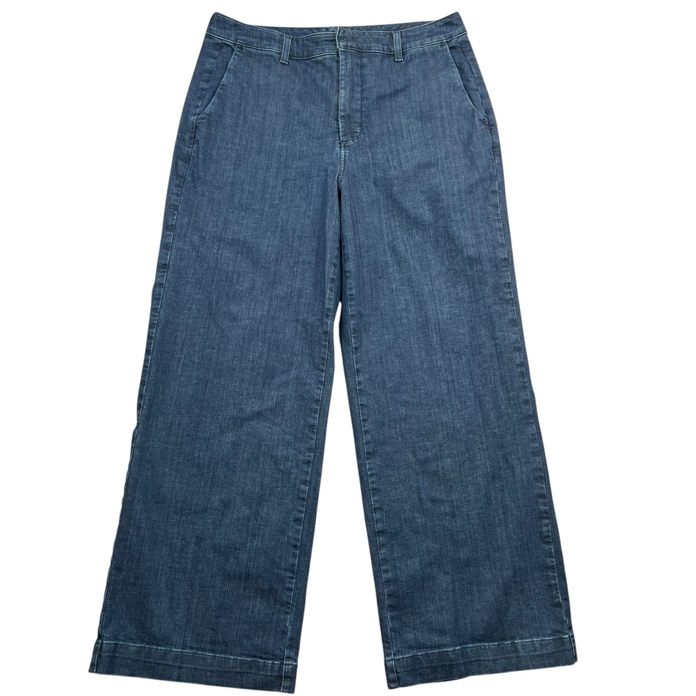 LL Bean Wide Leg Denim Trousers Womens 36 Blue High Rise Trouser Jeans